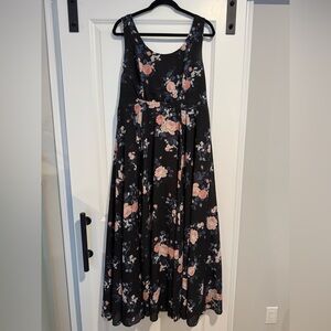 Black Floral Sleeveless Maxi Dress - Pink Floral Print